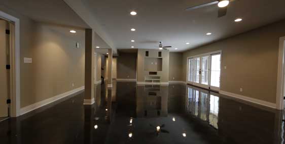 Metallic epoxy floor Glossy metallic epoxy floor in a home hallway